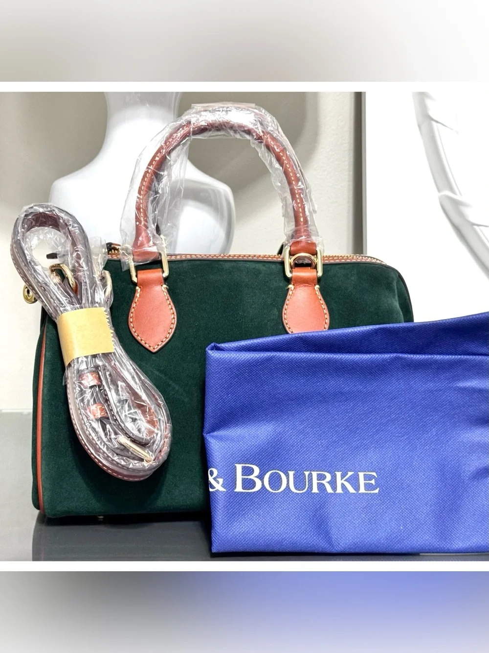 DOONEY & BOURKE Suede Barrel Satchel Handbag, IVY GREEN